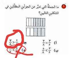 ما الجملة التي تعبر عن الجزأين الملونين في الشكلين الآتيين